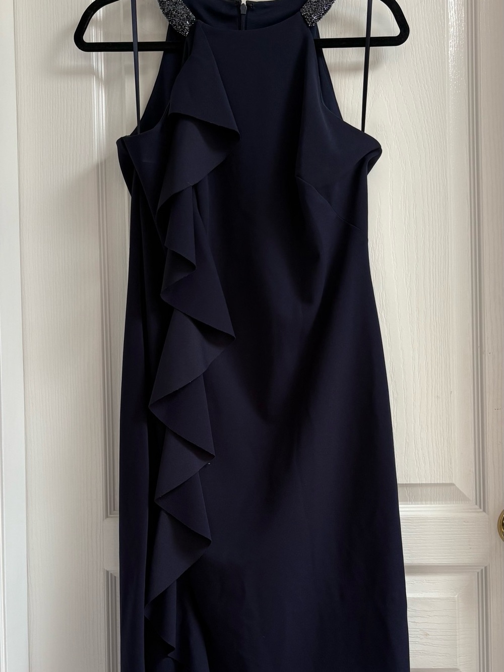 Ralph Lauren Navy One-Shoulder Ruffle Dress